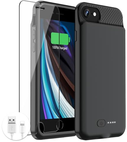GIN FOXI Battery Case for iPhone SE(2022/2020)/8/7/6/6s,Ultra Slim 6000mAh Charging Case Charger Powerful Rechargeable Battery Pack for iPhone 8/7/6s/6/SE(2nd/3nd)-4.7 Black
