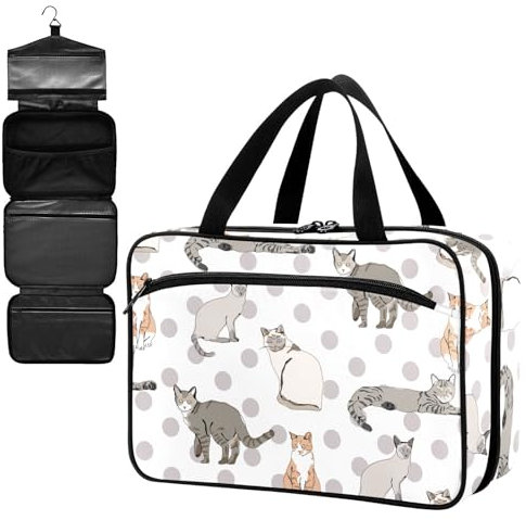 Fustylead Große medizinische Aufbewahrungstasche mit Cartoon-Motiv, lustige Katze, gepunktet, mit Reißverschluss, leere Erste-Hilfe-Tasche, Trauma-Set für Reisen, Wandern, Camping, Rucksackreisen