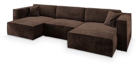 Masseno Ecksofa SARMO M mit Schlaffunktion U-Form, Sofa mit Bettkasten, Wohnzimmersofa, Couch, Soffa, Bettsofa, Couchgarnitur- Braun, Monolith 29