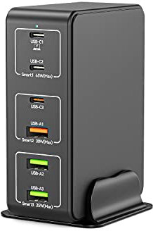 Caricatore USB C Multiplo, 6-Port 65W Laptop Caricabatterie PPS PD QC Alimentatore USB C Multipla Stazione di Ricarica mit usb A per MacBook Air/Pro Laptop iPhone iPad Samsung