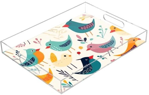 Little Bird Plateau de service rectangulaire en acrylique transparent avec poignées pour table basse, cuisine, salle de bain