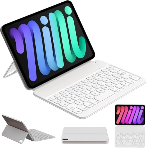 HOU Keyboard Case for 8.3-inch iPad mini 7th/6th Generation, White | Ultra Slim Folio Type of Keyboard, Power Display, Magnetic Protective Cover