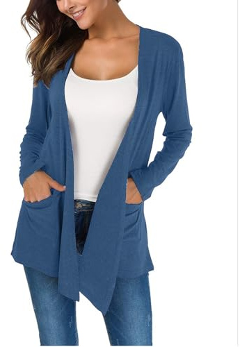 Cardigan Lungo Basic Casual da Donna con Due Tasche Maniche Lunghe Apertura Frontale vestibilità Slim alla Moda e Versatile Morbido e Sottile