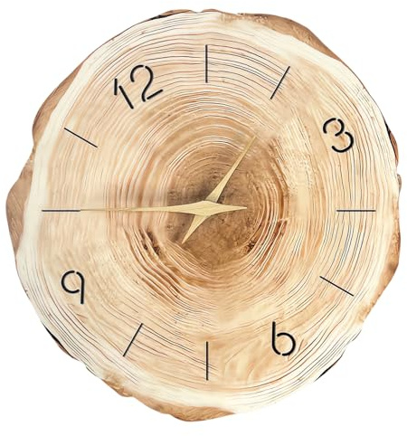 HNsdsvcd Horloge murale moderne minimaliste en grain de bois avec anneaux annuels - Silencieuse - Sans tic-tac - Pour le salon ou le bureau - Fonctionne avec piles