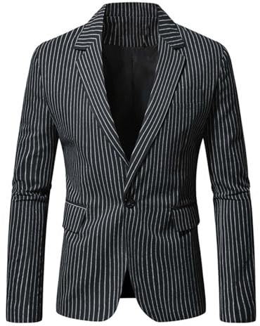 Mens Striped Boating Blazer Jacket Mens Long Sleeve Jacket Black Striped Blazer Lightweight Casual Outings Suit Jackets Weddings Business Attire Suit Tops Comfortable Long Sleeved Sport Coats