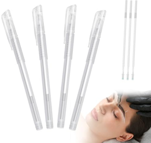 4 Stück Hautmarker Weißer Permanent Make Up Stift Tattoo Filzstift mit 3 Stück Nachfüllung Tattoo-Piercing-Positionierungsstift für Augenbrauen, Lippen, Körperkunst