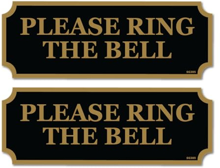 2 PACK - Sticker Gold - Classy 9cm PLEASE RING BELL Self Adhesive Stickers - Black/Silver, Sign, Notice, Door, SG384 (Black/Gold)