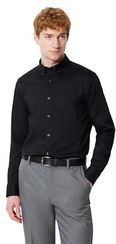 Amazon Essentials Men's Slim-Fit Stretch Wrinkle-Free Button Down Collar Dress Shirt, Black, M