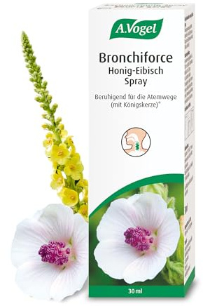A.Vogel Bronchiforce Honig-Eibisch Spray, 30 ml 100% natürlich beruhigend für Mund, Rachen und Stimmbänder, mit Königskerzen-Extrakt, Eibischwurzel-Extrakt und Bienenhonig | 100% Natürlich, Beruhigend für Mund, Rachen und Stimmbänder, Königskerzen-Extrakt, Eibischwurzel-Extrakt, Bienenhonig