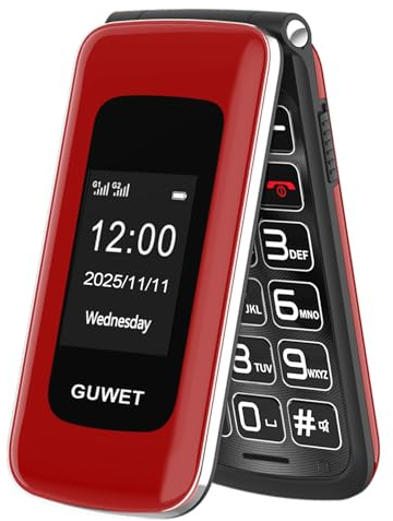 Guwet 2G Big Button Flip Phone for Elderly (PLEASE CONFIRM THAT YOUR SIM CARD OPERATOR SUPPORTS 2G NETWORK), SOS Emergency Button | Dual-Screen | 1600mAh Battery | Red