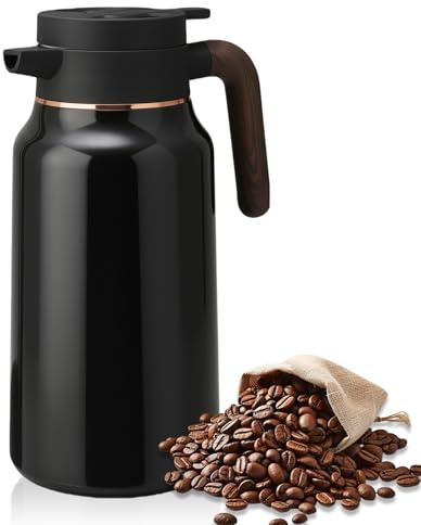 Termo de acero inoxidable, jarra térmica de 2 litros, jarra térmica de acero inoxidable de doble pared, gran capacidad, elegante cafetera, práctica taza térmica para el hogar y la oficina