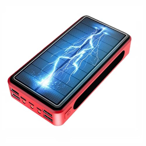 Chargeur Solaire 100 000 mAh, Batterie Externe Portable Haute capacité, Charge Rapide, avec indicateur LED, 5 Sorties, Compatible avec Smartphones, Rouge