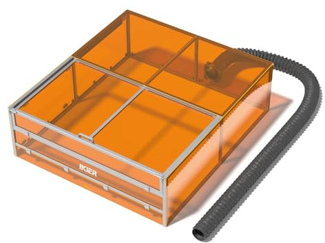 IKIER E3 Laser Enclosure für iKier K70/K40 MAX/X70/A70 MAX, Vollständig Geschlossenes Schutzgehäuse mit 360° Sicht, Rauchabzug, Lüfter & Metall-Acryl-Rahmen, Schutzabdeckung für Lasergravierer