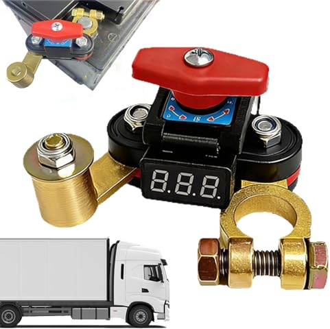 Dispositivo Disconnessione Batteria Auto 12V 24V 140g - Isolatore Batteria Veicolo | Interruttore Stacca Corrente Rotazione 360 Gradi | Terminale Negativo Rinforzato con Display Voltaggio Integrato pe