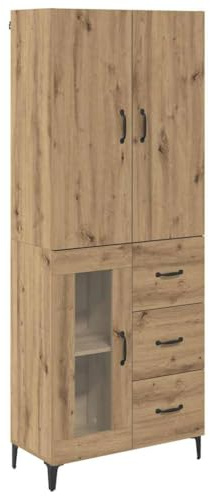 Highboard Artisan Oak 69. 5 x 34 x 180 cm Engineered Wood Wall Mounted Sideboard with 2 Doors and Drawer for Living Room Dining Room Home Office Storage Modern Tall Heat Resistant Construction