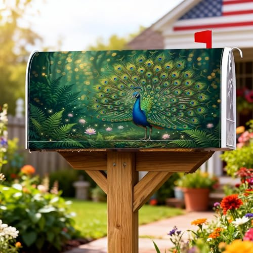 Cubiertas magnéticas para buzón de correo de pavo real, helecho vibrante, lirio de agua, verano, verde, para decoración de patio delantero, 21 x 25.5 pulgadas