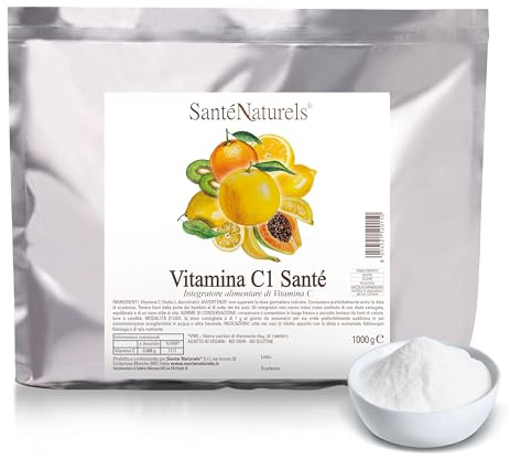 Acido Ascorbico 1kg ● Vitamina C in Polvere Pura Fine e Idrosolubile ● Integratore Alimentare Naturale ● No Ogm, No Lattosio, No Glutine ● Adatto ai Vegani
