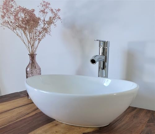 Nero Kleines Keramik Aufsatz Waschbecken oval Gäste WC 40x32cm Waschtisch