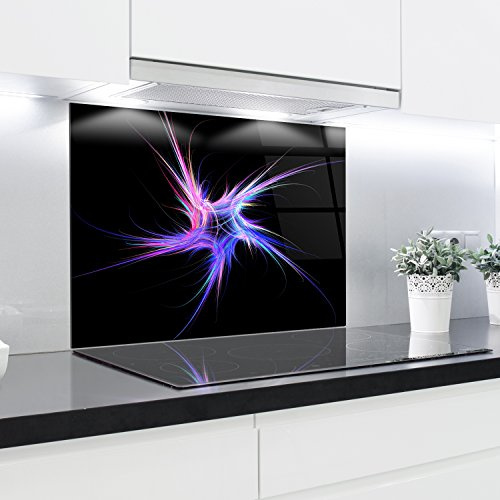 Splashback Tempered Glass Heat Resistant Toughened Decorative – 90 x 65 cm – 4 mm Thick – Perfect behind Gas, Ceramic and Induction Cookers – Easy to Clean and Hang
