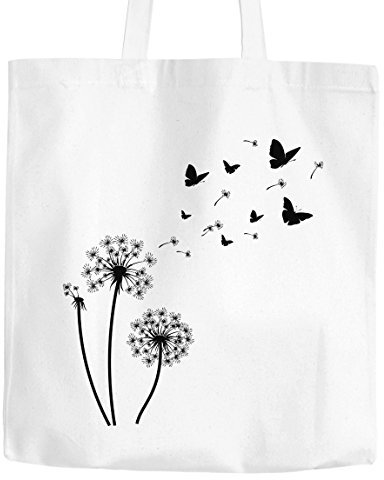 Autiga Jutebeutel Pusteblume Schmetterlinge Dandelion Butterflys Baumwolltasche Stoffbeutel weiß 2 lange Henkel