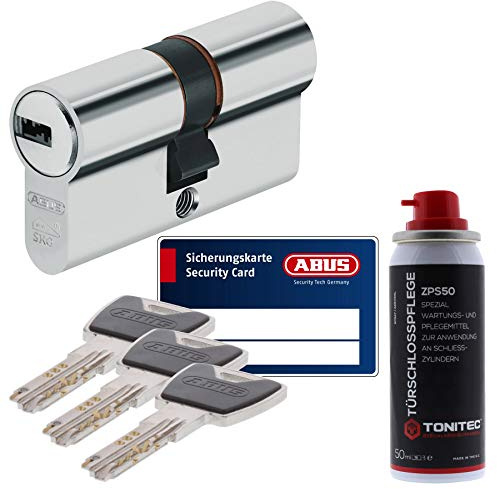 ToniTec Set aus ABUS Sicherheitsschloss Schließzylinder Profilzylinder XP20 XP20S mit Sicherungskarte 30/40 und ToniTec Pflegespray