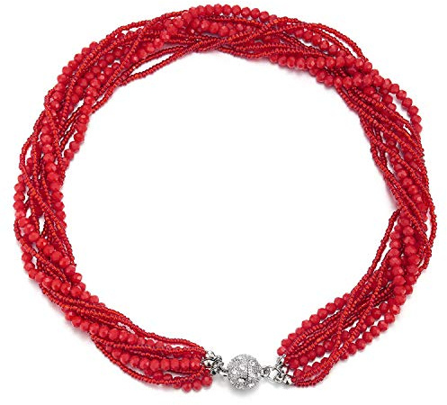 COOLSTEELANDBEYOND Statement Halsketten Anhänger Multi-Schichten Perlen Kristall Geflochtene Kette Halsband Choker Magnetverschluss