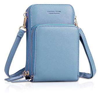 NICOLE&DORIS Damen Elegant Handytasche Kleine Umhängetasche Brieftasche Schultertasche PU Leder Mini Handtasche Vielen Fächern Handytasche mit Geldbörsen für Handy unter 6,9 Zoll Blau