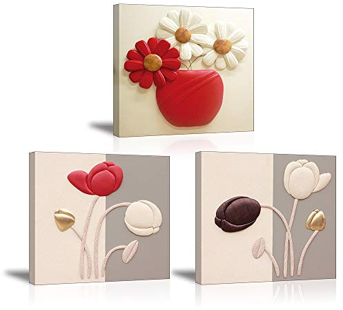 Piy Painting Kunstdruck auf Leinwand, elegante Tulpen, Gänseblümchenblume, repräsentiert Liebe pur, fertig zum Aufhängen, für Wanddekoration, Badezimmer, Weihnachtsgeschenk, 3 x 30 x 30 cm