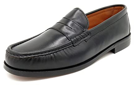 MARTTELY Slipper da uomo in vera pelle Penny Loafer con suola in pelle cucita. 500 Nero 43 EU