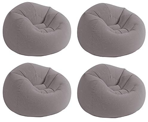 Intex Inflatable Contoured Corduroy Beanless Bag Lounge Chair, Gray (4 Pack)
