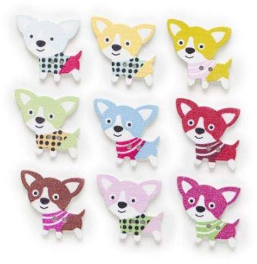 30 Holz Knöpfe Hund mit Halstuch 25x35mm zum aufnähen 2 Löcher 1,5mm DIY Handarbeit Scrapbooking nähen annähen Jackenknöpfe Mantelknöpfe basteln