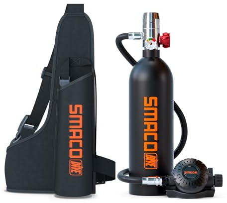 SMACO Mini Tauchflasche 1L Kleine Sauerstoffflasche Tauchen Mini Taucherflasche bis zu 20 Minuten Tauchen Sauerstofftank Taucher Set Tauchausrüstung Tragbare S400