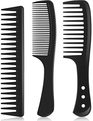 Patelai 3 Pieces Wide Tooth Detangling Hair Comb Styling Set, Carbon Fiber Styling Cutting Comb Anti Static Heat Resistant for Women Curly Straight Long Hair, Black