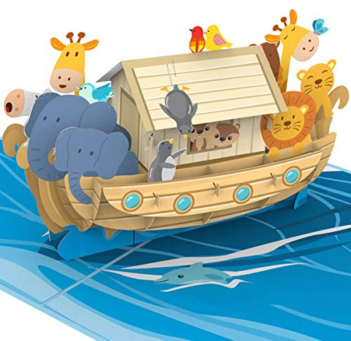papercrush® Biglietto pop-up Arca Noè - Biglietto auguri compleanno 3D per bambini (bimbo o bimba), Biglietto di battesimo religioso con portasoldi per figlioccio, Bigliettino d'auguri per comunione