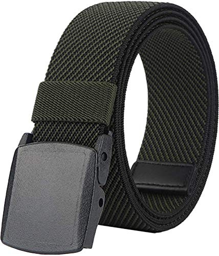 LionVII Cintura elastica in tela per uomo e donna con fibbia in plastica 130 cm, verde militare, Taglia unica