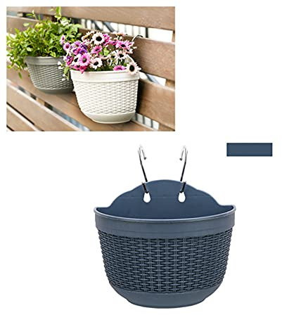 RAILONCH Wandvasen 2-teiliges Set, Halbkreis Kunststoff Rattan Hängender Blumentopf, Hängen Pflanztopf Wandtopf Dekoration für Garten Balkon Innenhof Außenbereiche (Dunkelblau,Kleine)
