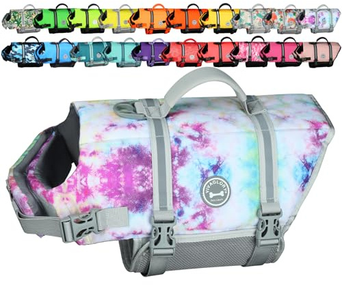 VIVAGLORY Hunde Schwimmweste Rip Stop Hundeschwimmweste, L, Regenbogen