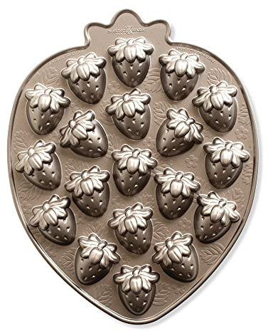 Nordic Ware Erdbeere Patch Bites Pfanne, Aluminiumguss Kuchenform mit Obst-Design, Antihaft-Pfanne, Farbe: Toffee