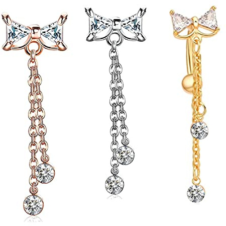 AMDXD 14 Gauge Piercings Set, 3 Stücke Bauchnabelpiercing Bowknot Nabel Ring Körper Piercing Schmuck Anhänger mit Zirkon - Tricolor