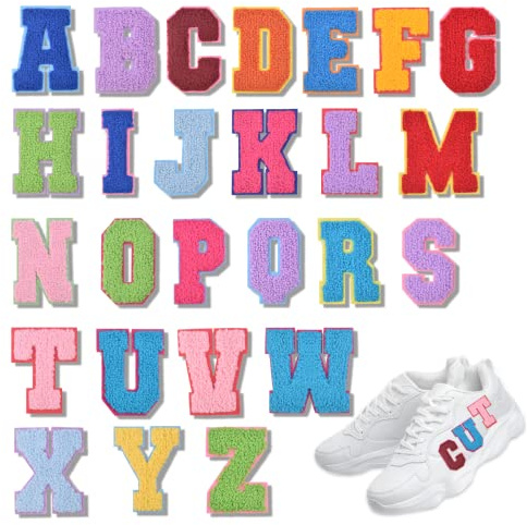 DIYJEP Vorname - 26 thermoaktive Stoffaufnäher, A-Z selbstklebende Buchstaben zum Selbermachen, selbstklebende Buchstaben für Kleidung, gestickte Aufnäher für Hut, Jacke, Jeans (Farbe)