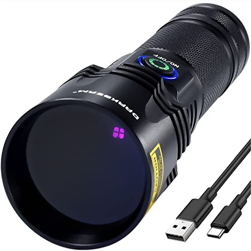 DARKBEAM UV Torcia 365nm Ultravioletta Luce Nera, Lampada di Wood Portatile, 20W Potente Blacklight Ricaricabile USB-C per Rilevare di urina animale domestico, perdite, minerale, vetro di uranio, B14