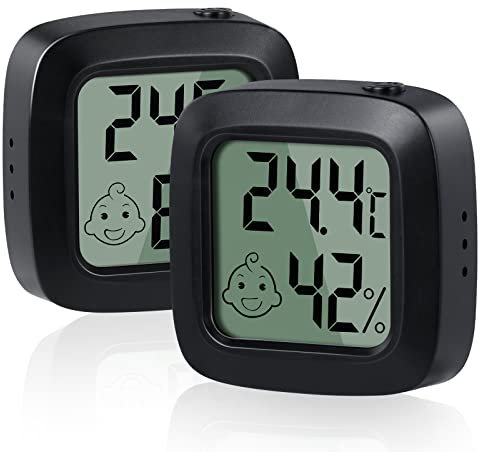 Vinabo Luftfeuchtigkeitsmesser Innen,Thermometer,Hygrometer Innen,Mini Digitales Hygrometer,Hohe Präzision,Temperatur- und Feuchtigkeitsmesser,Anzeige des Komforts für Büro,Babyzimmer (Schwarz)