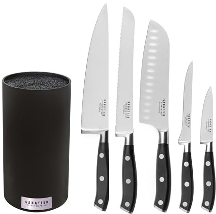 SABATIER TROMPETTE Vulcano - Bloc spaghetti en bois noir 5 couteaux de cuisine