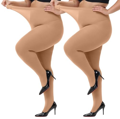 HeyUU Damen Strumpfhose Plus Größen hohe Taille halb transparent XL-4XL