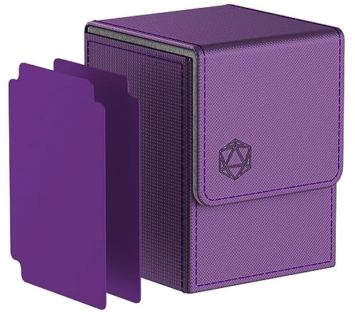 Pulchra Sammelkarten Box mit 2 Trennfächer für 100+ Karten, Deck Box - Karten Halter für Spielkarten zum Sammeln und Tauschen - Würfel Design (Lila)