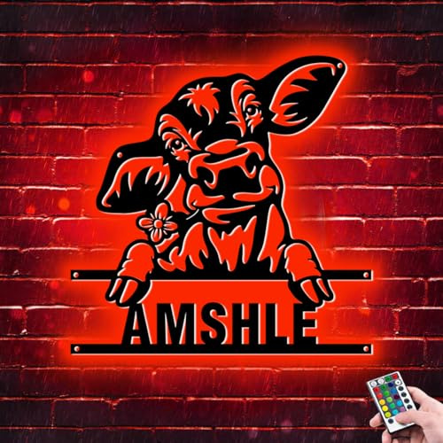 Personalisiertes Milchkuh Neonschild für Wandkunst, individuelles Bauernhaus-Metall-LED-Nachtlichtschild mit 16 Farbwechsel und USB/batteriebetrieben, Weihnachts-Party-Geschenke für Bauern und