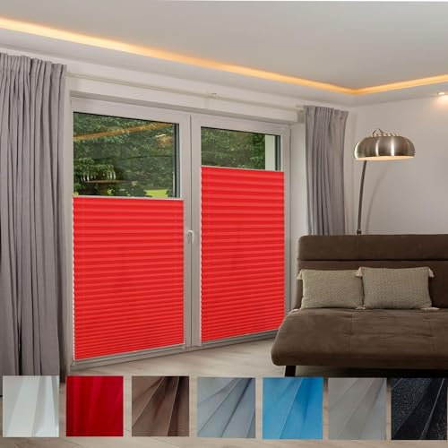 Plissee ohne Bohren Plissees Klemmfix 35 x 40 cm Sonnenschutz Easyfix Lichtdurchlässig Faltrollo Jalousie Rollo mit Klemmträger für Fenster & Tür, Rot