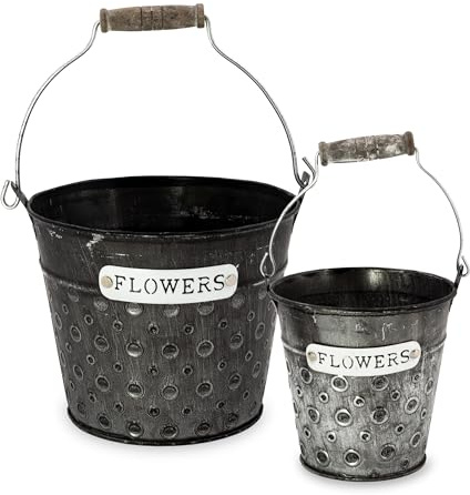 Blümelhuber 2er Set Zinkeimer Blumentopf in Antik Optik - Vintage Deko Boho Blumentopf Balkon Deko Fensterbrett Innen und Außen