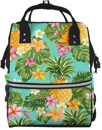 OrcoW Tropische Frucht Ananas Druck Windeltasche Mumie Rucksack Große Kapazität Multifunktions Wasserdichte Windeltasche Für Mama Und Papa, Schwarz , One size