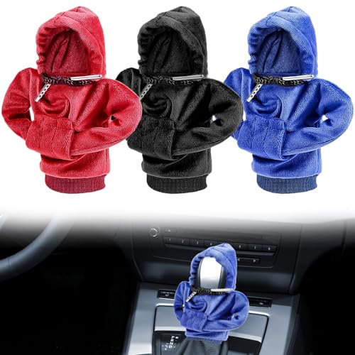 Uirheurd 3Pcs Schaltknauf Abdeckung Schalthebel Hoodie kreativer Hoodie Auto Schaltknauf Hoodie staubdichter Schutz Sweatshirt Schaltknauf Hoodie für Universal Gear Shifter（rot schwarz blau）